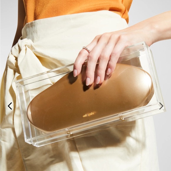 CULT GAIA Metallic Gold Clutch Enclosed In Acrylic-LOWEST PRICE AROUND - Picture 10 of 13